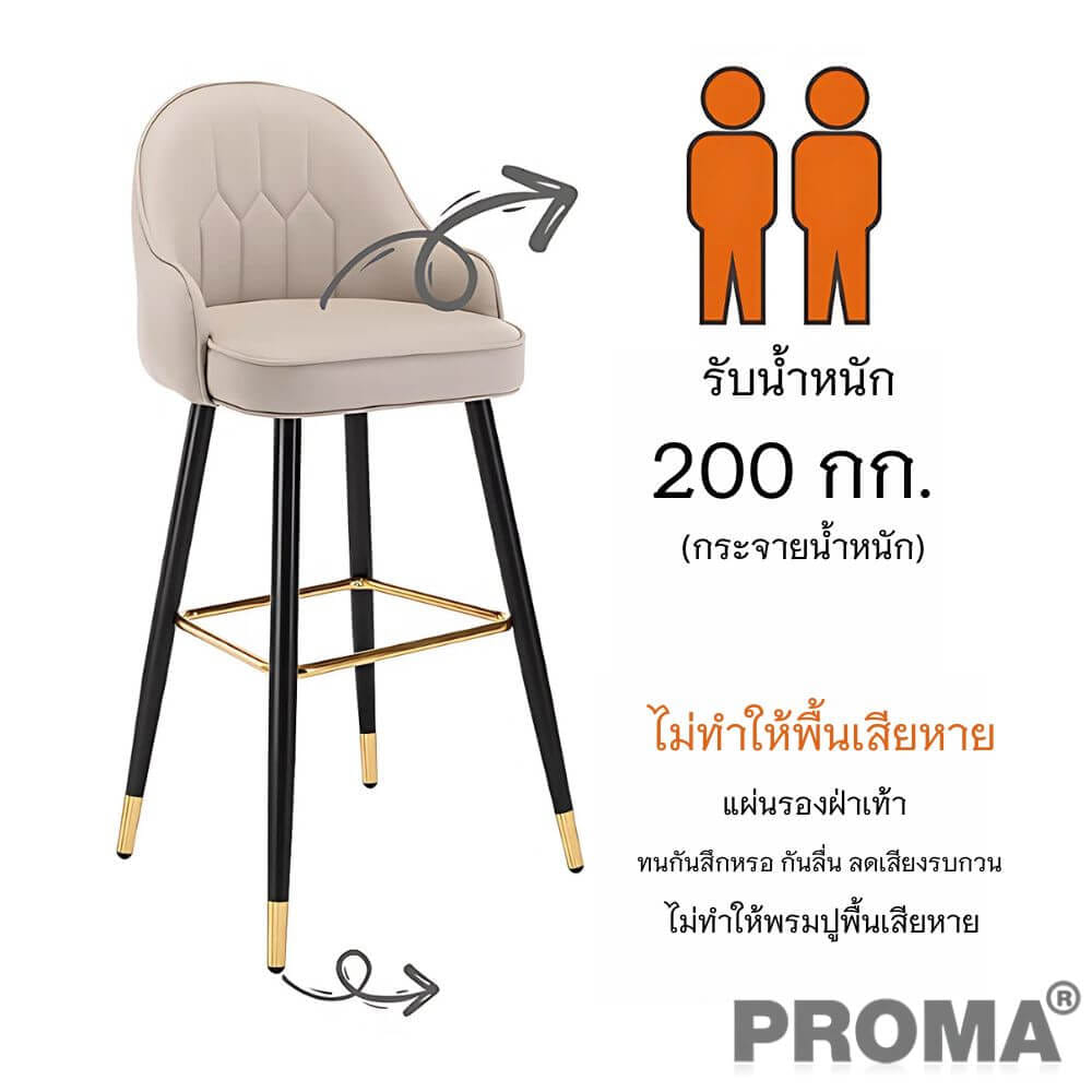  [Pre-order] เก้าอี้บาร์ทรงสูง สไตล์โมเดิร์น Proma-C-62 65 ซม. สีฟ้ากำมะหยี่_4